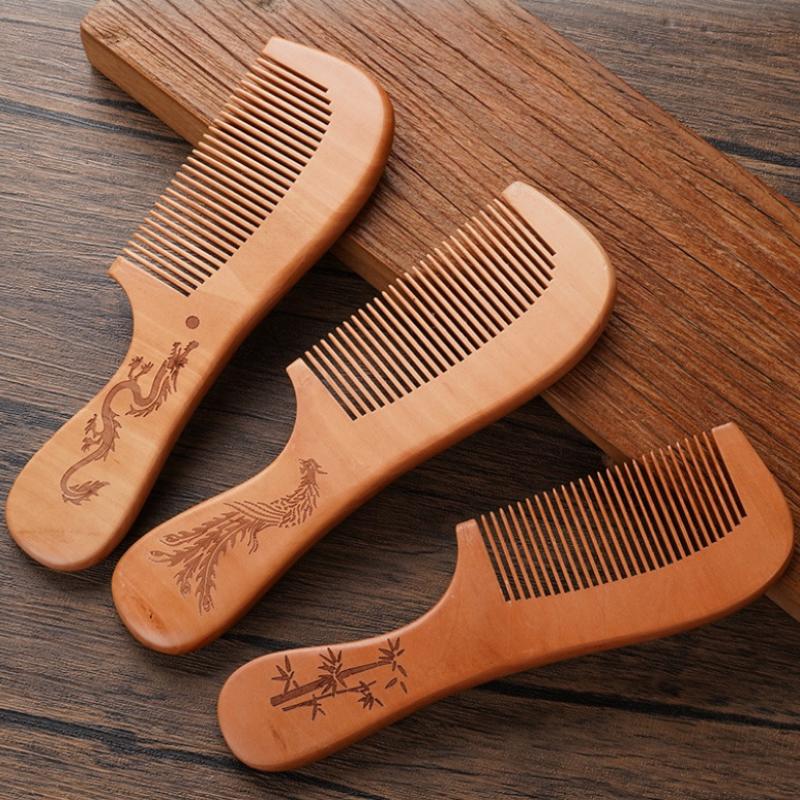 Anti-Static Handcrafted Natural Peach Wood Hair Comb Head Massage Wooden Comb Hair Care Diy Styling Tool
