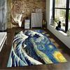 Artistic Rug with Waves and Starry Sky Design Suitable for use as an anti-slip game mat for living room and bedroom sofas