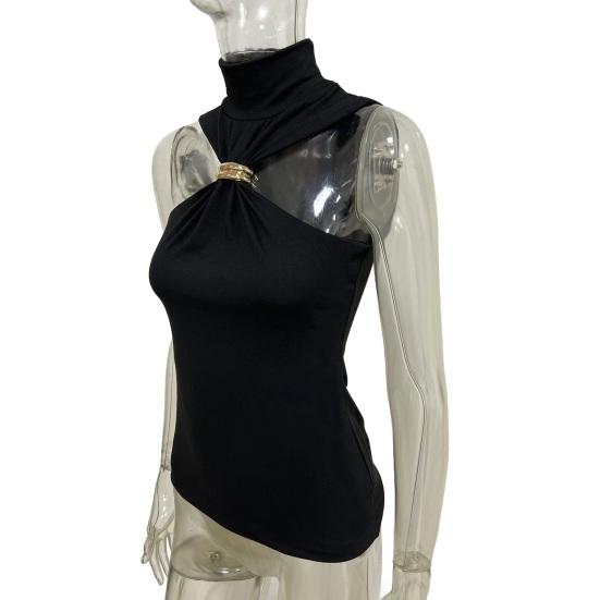 Women Tops Half High Collar Sleeveless Solid Color Stretchy Tops Slim Fit