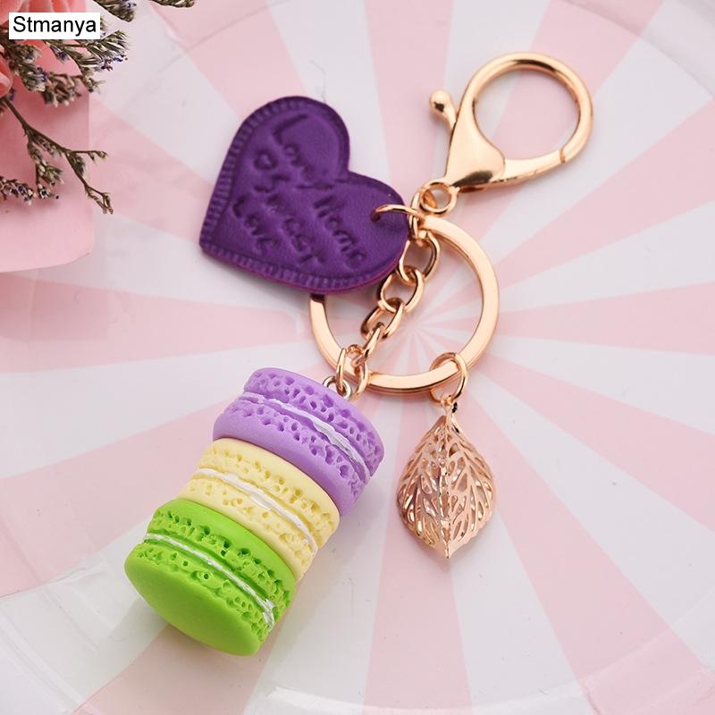Neuer Kuchen Schlüsselanhänger Mode Auto Schlüsselanhänger Damen Tasche Anhänger Zubehör Frankreich Kuchen Macarons mit Eiffelturm Schlüsselanhänger Geschenk Schmuck