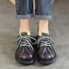 Johnature Flache Retro-Schuhe aus echtem Leder mit runder Spitze, einfarbig, vielseitige Schnür-Damenschuhe