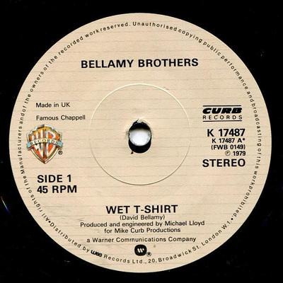 7palcový vinyl BELLAMY BROTHERS - Wet T-Shirt / Blue Ribbons K17487 Warner Bros. Re 1979 UK Rock Použité