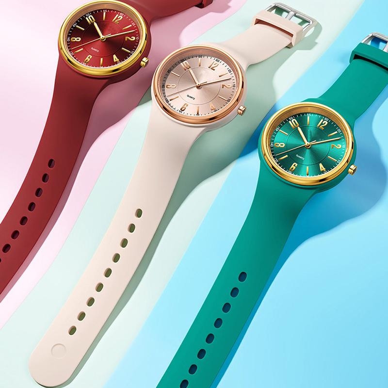 Women Quartz Watch Simple Dial Silicone Strap Waterproof Luminous Display Student Wristwatch