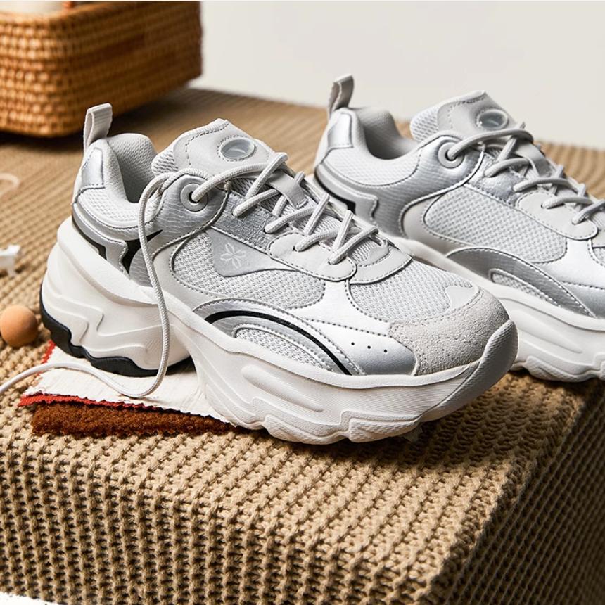 New Anta Wear Resistant Support Height Increasing Low Top Chunky Sneakers Women's Silver Gray 922518814-1