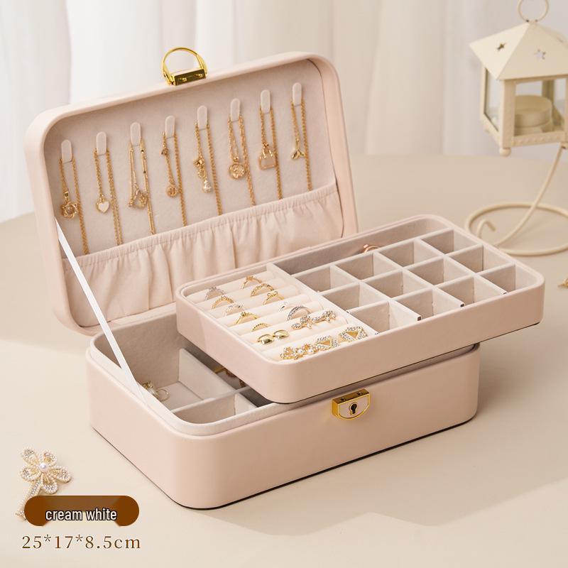 

Роскошная шкатулка для украшений с защитой от окисления и замком, двухслойные отделения для хранения ожерелий и колец 25x17x8.5 cm
