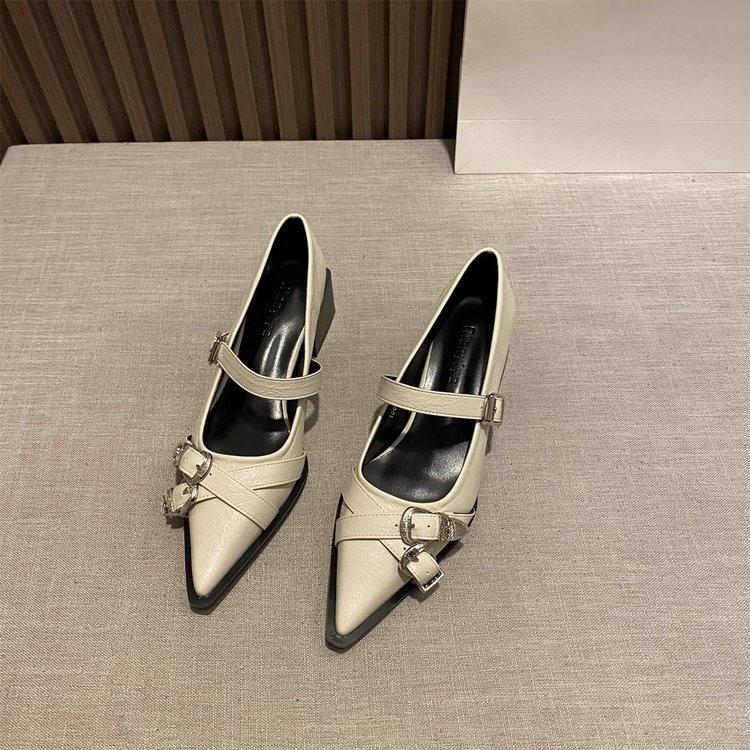 French Temperament Pointed High Heels Black Single Shoes Women's Shoes 2025 New Spring and Autumn Winter Mary Jane Small Leather Shoes