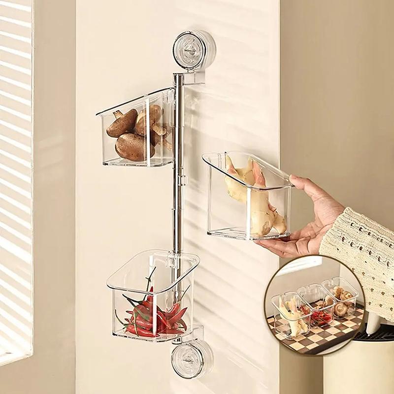 Suction Cup Rotating Organiser Kitchen Wall Mounted Onion Ginger Garlic Storage Box Bathroom No Punching Hanging Basket