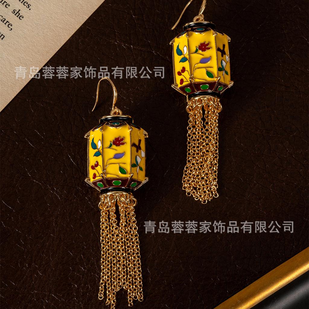 Chinese Style Enamel Drip Oil Earrings Niche New Design High-end Temperament Tassel Light Luxury Antique