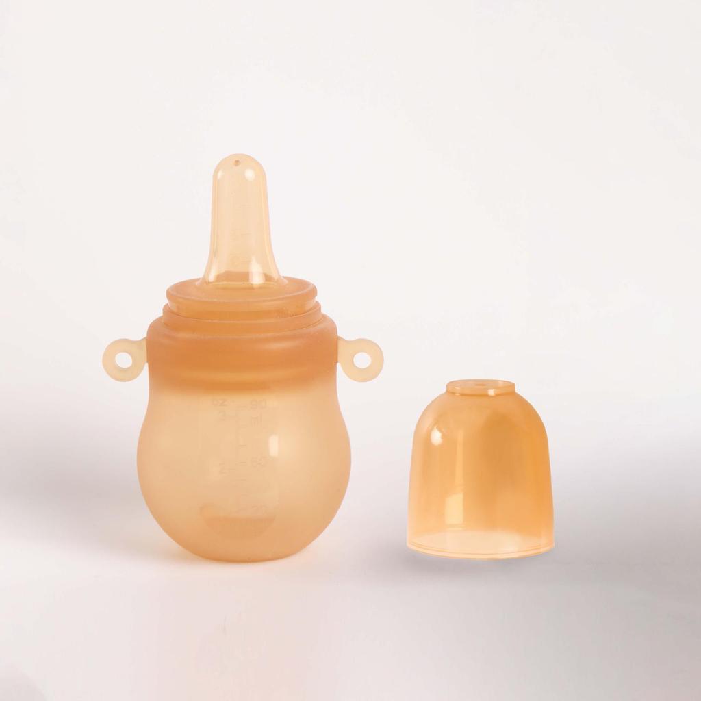 Silikon-Quetsch-Baby-Fütterlöffel-Flasche, Anti-Erstickung, Anti-Herunterfallen, Großes Fassungsvermögen 90ml für Müsli, Obst und Gemüse