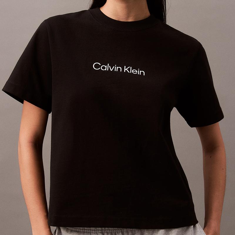 Calvin Klein Classic Minimalist Casual Loose Heavyweight Round Neck Short Sleeve T-Shirt Women T-Shirts Space-Black 47A220G-UB1