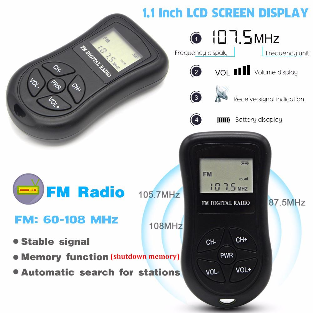 LCD Display Personal Mini Digital FM Radio with Earphone Lanyard Portable Digital FM Radio continuous be used for 50 - 60 hours