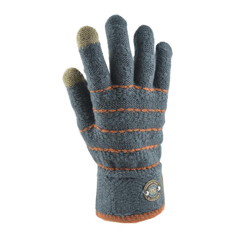 Autumn and Winter Men's Touch Screen Gloves New Knitted Wool Plush Warm Fashion Marked Striped Cycling Gloves