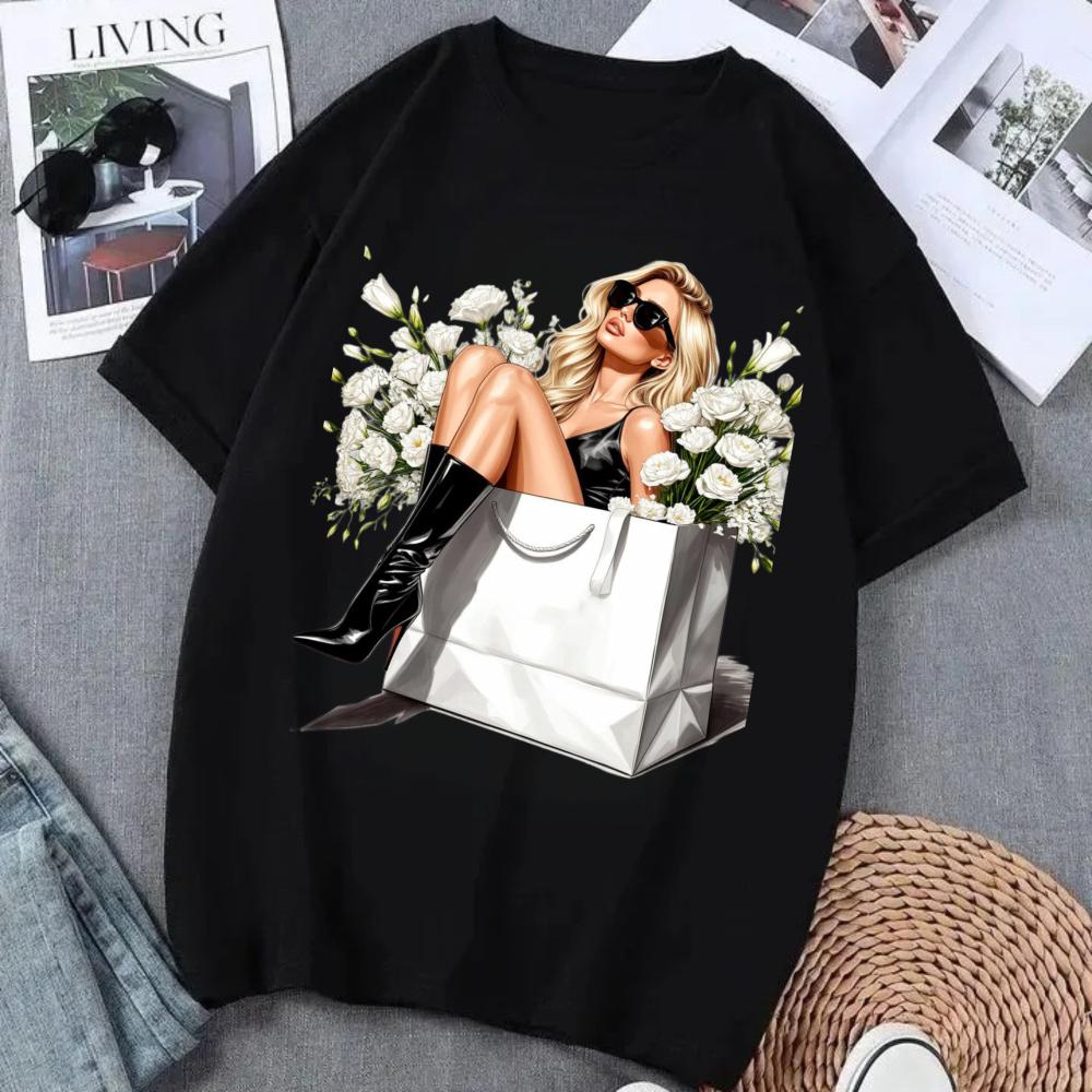 

Maycaur Women Casual Short Sleeves Tshirt Harajuku Women Print T Shirt Fashion Korean Trendy White Tops Female Tshirts S