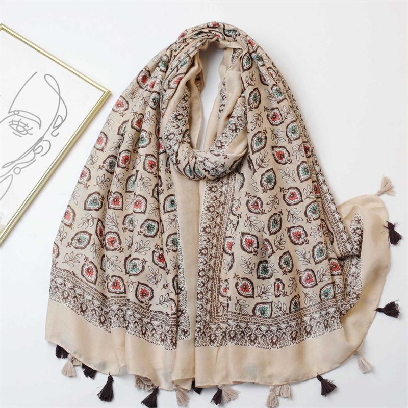 Winter Spain Fashion Leaf Floral Tassel Viscose Scarf Winter Shawls And Wraps Beach Pashmina Stole Bufanda Muslim Sjaal 180*90Cm