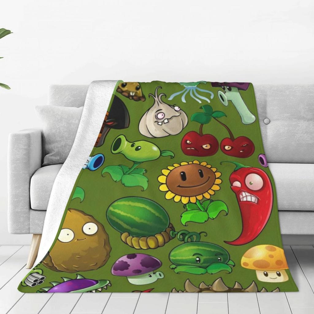 Game P-Plants-vs-Zombie Printed Warm Blanket Picnic Plush Throw Blanket Graphic Couch Chair Flannel Bedspread Sofa Bed Cover