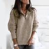 Maglione Pullover da Donna con Cerniera Revers Manica Lunga Largo in Maglia Tinta Unita
