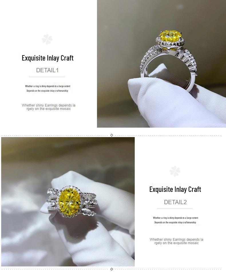 Yellow Moissanite 3 Carat Ring: European American Fashion, Cross-border Hot Selling, Colored Gem Over-Diamond Design.