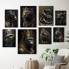 Schwarz und Gold König Tiere Affe Biene Schlange Skorpion Löwe Leinwand Malerei Krone Poster Druck für Wohnzimmer Dekoration