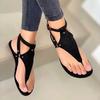 Women's Large Size Flat Bottomed Sandals Shoes Summer Casual Suede Hollow Beach Sandals Solid Color 35-43