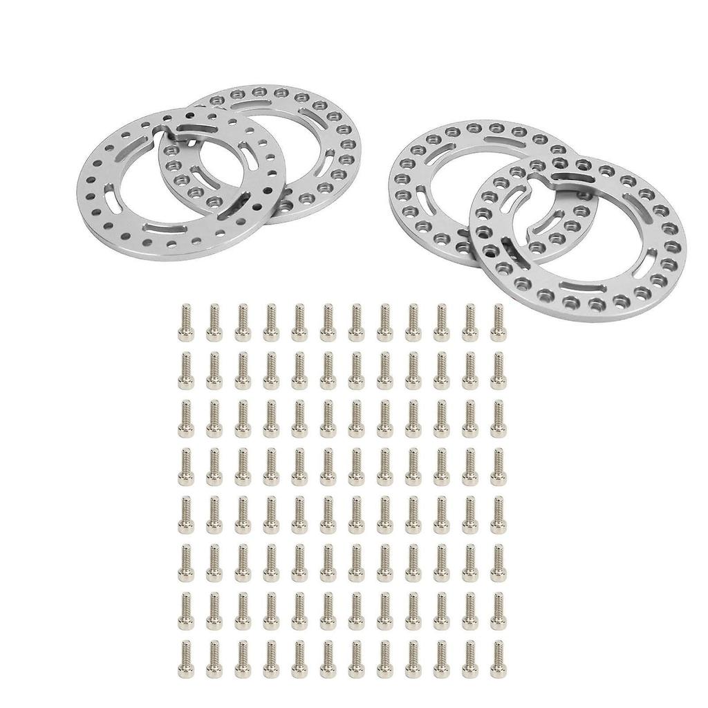4 Stück Felgen-Lock-Ringe Aluminiumlegierung Ersatz 1,9 Zoll Felgen-Beadlock-Ring für Axial SCX10 90046 1/10 Silber