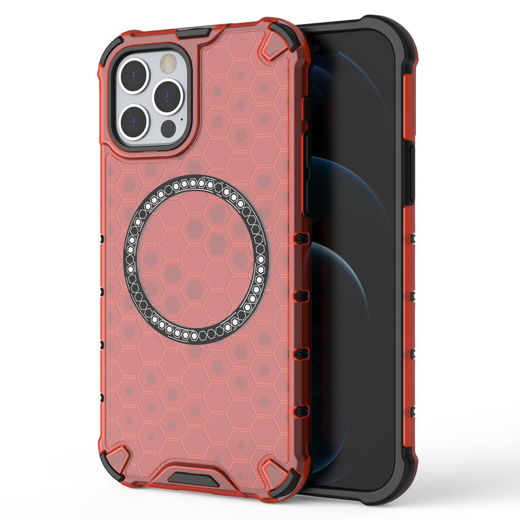 Für iPhone 12/12 Pro Magnetische Hülle Wabenförmig Sturzsicher TPU+PC Handyhülle