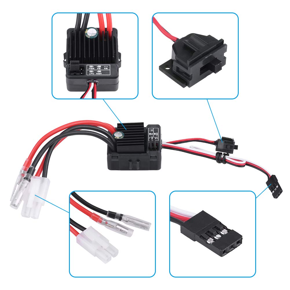 Waterproof Brushed 1060 60A ESC, Waterproof and Dustproof for 110 Scale Monster Touring RC CarsBuggys and Truggys, Three Operation Modes: Forward,