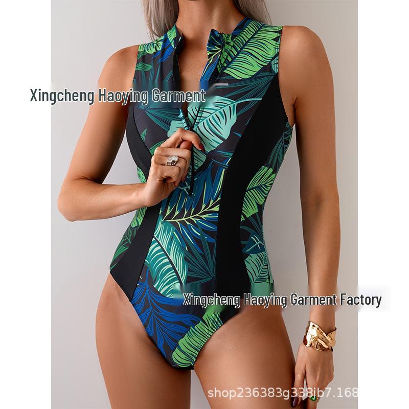 2025 Women's European & American One-Piece Surfing Swimsuit - Slimming, Sunscreen, Stylish Print