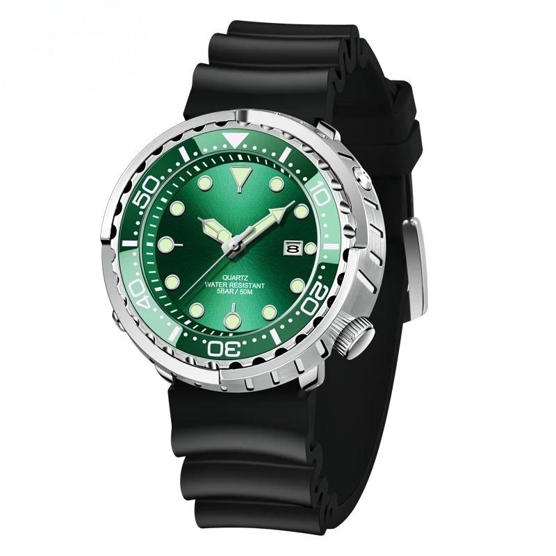 

Casual Men Watches for Men Top Brand Luxury Silicone Sport Watch Men Quartz Date Clock Waterproof Wristwatch Chronograph зеленый цвет-серебро