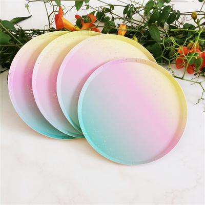 Iridescent Birthday Party Tableware Environmental Paper Dinnerware Disposable Cups Plates Girls Baby Birthdays Parties Decorate