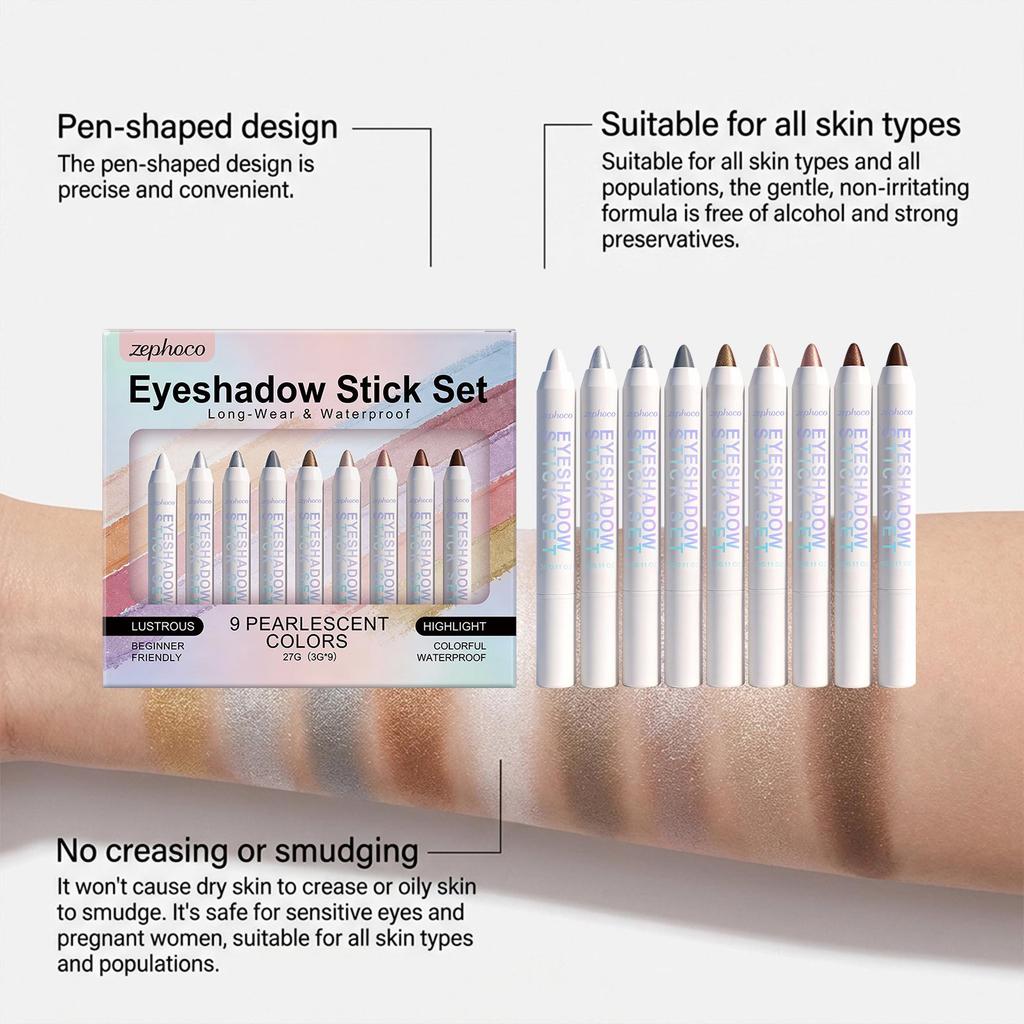 Zephoco Multi-effect Eyeshadow Stick Set: Lightweight, Long-lasting, Smooth Shimmer for Exquisite Eye Makeup.