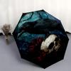 Gotische Krähe & Schädel Buntglas Wandkunst DekorationRegenschirmTragbarer 3-fach Kompakter Regenschirm für Damen & Herren Geschenk
