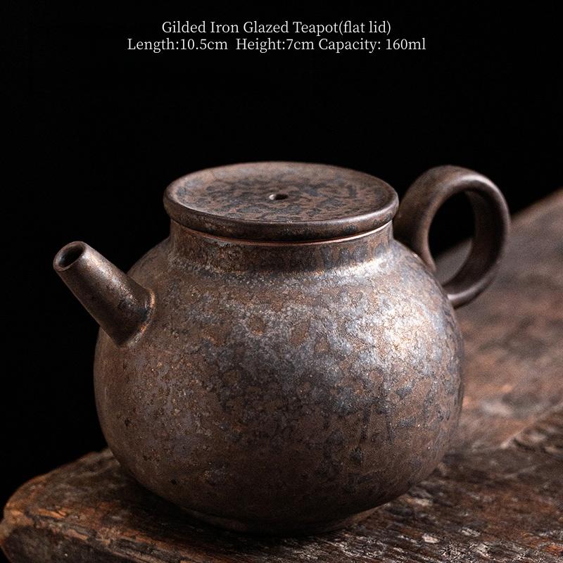 

160ml Ceramic Teapot Iron Glaze Vintage Ceramic Teaware Tea Kettle Flat Lid Tea Ceremony Tea Making Kungfu Teapot