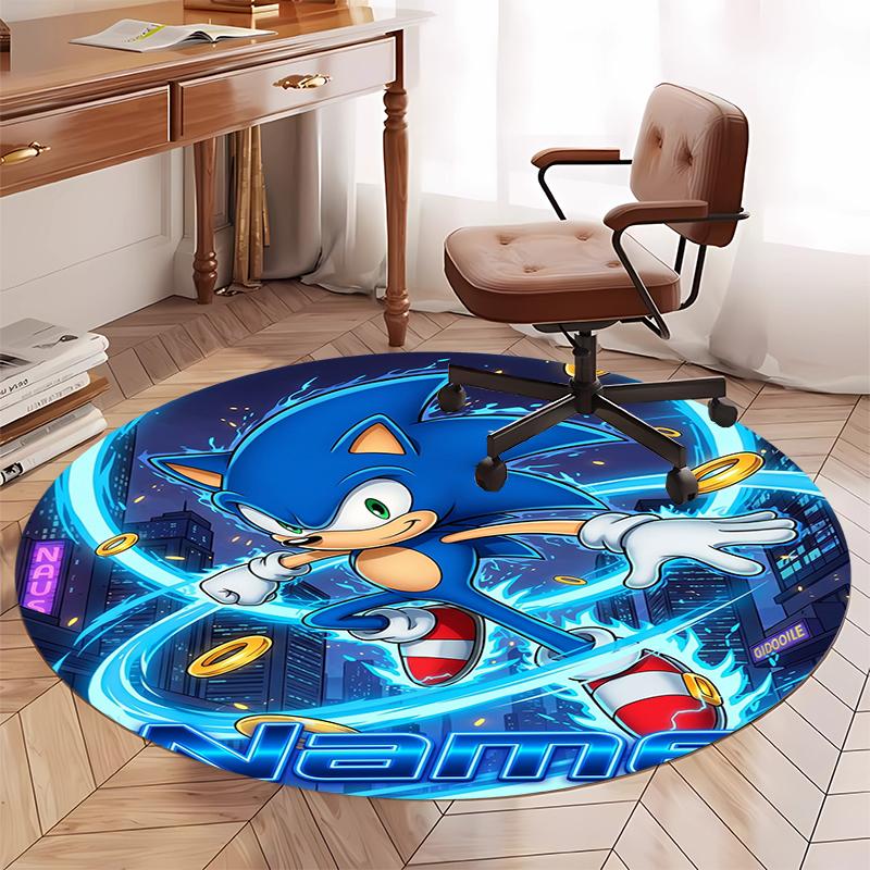 Custom Name Sonic Printed Round Rug Carpet Chair Rug Area Rug Entryway Doormats,for Office Chair Living Room Bedroom Kitchen Room.