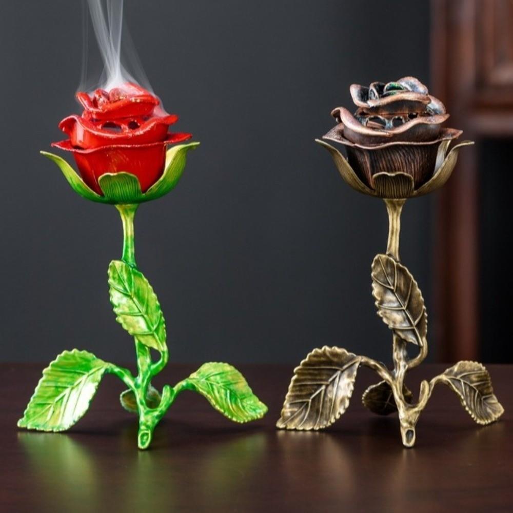 Modern Handcrafted Metal Rose Burner Alloy Crafts Sturdy Incense Holder Heat-resistant Traditional Incense Burner Office Decor