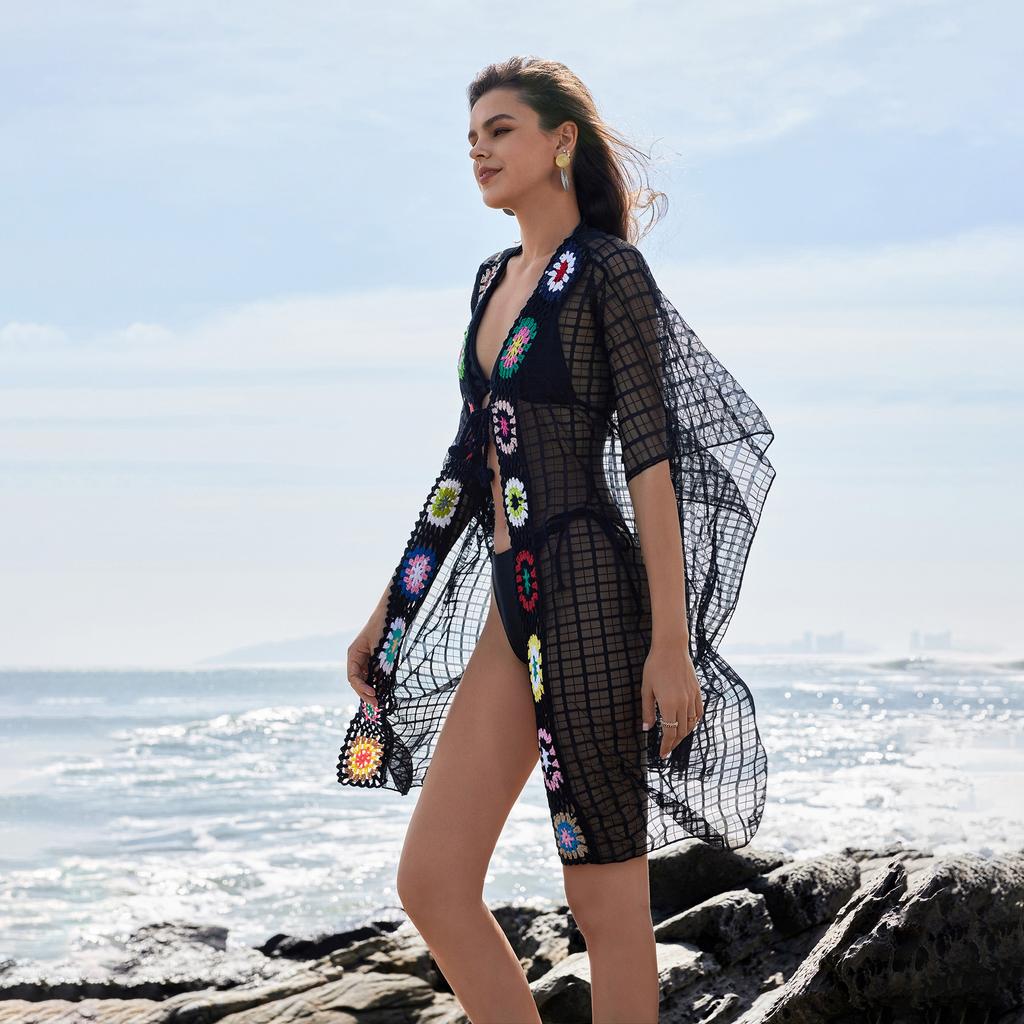 Beach Skirt Women's Hand Hook Splicing Mesh Beach Bikini Swimsuit Women's Dress