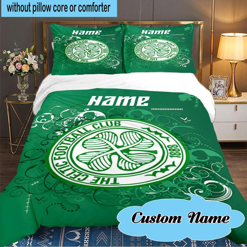 Set Biancheria da Letto Personalizzato con Stemma Calcio Celtico 3 Pezzi, Set Biancheria da Letto Include 1 Copripiumino e 2 Federe per Camera da Letto, Regalo per Dormitorio