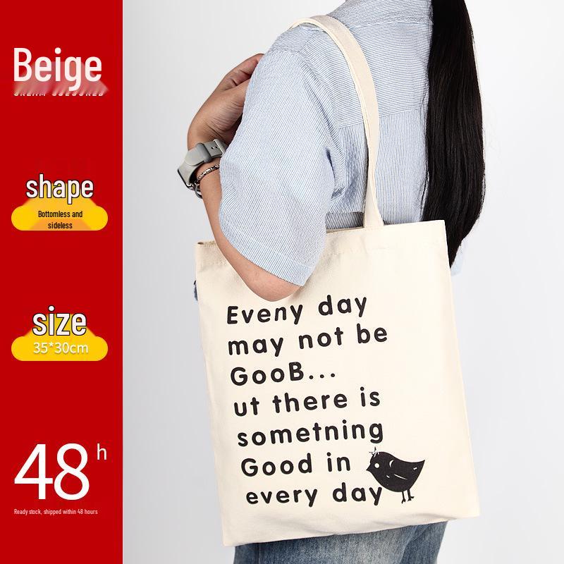 Black Canvas Tote Bag with Logo Print - Eco-friendly for Students