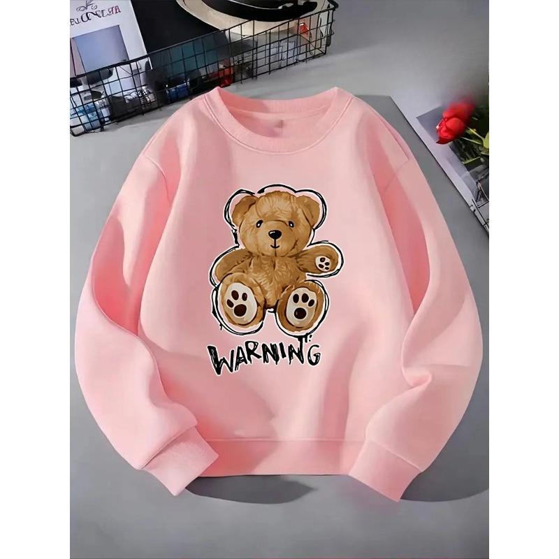 Kids Crewneck Sweatshirt, Cute Teddy Bear Graphic Print,Spring Autumn Casual Sport Tops for Kids