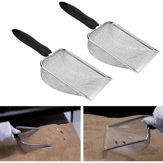 Tookie 2pcs Reptile Sand, Stainless Steel Fine Mesh Scoop Shove-l Portable Litter Scoop Reptile Litter Cleaner Scoop for Cat Litter Box, Sand