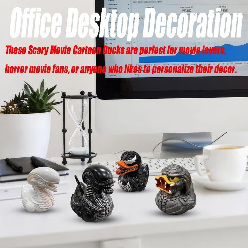 Sculptură unică de rață din rășină, rațe cu personaje din filme de groază, artă decorativă creativă și jucăușă, perfectă pentru casă, birou, obiecte de colecție și cadouri