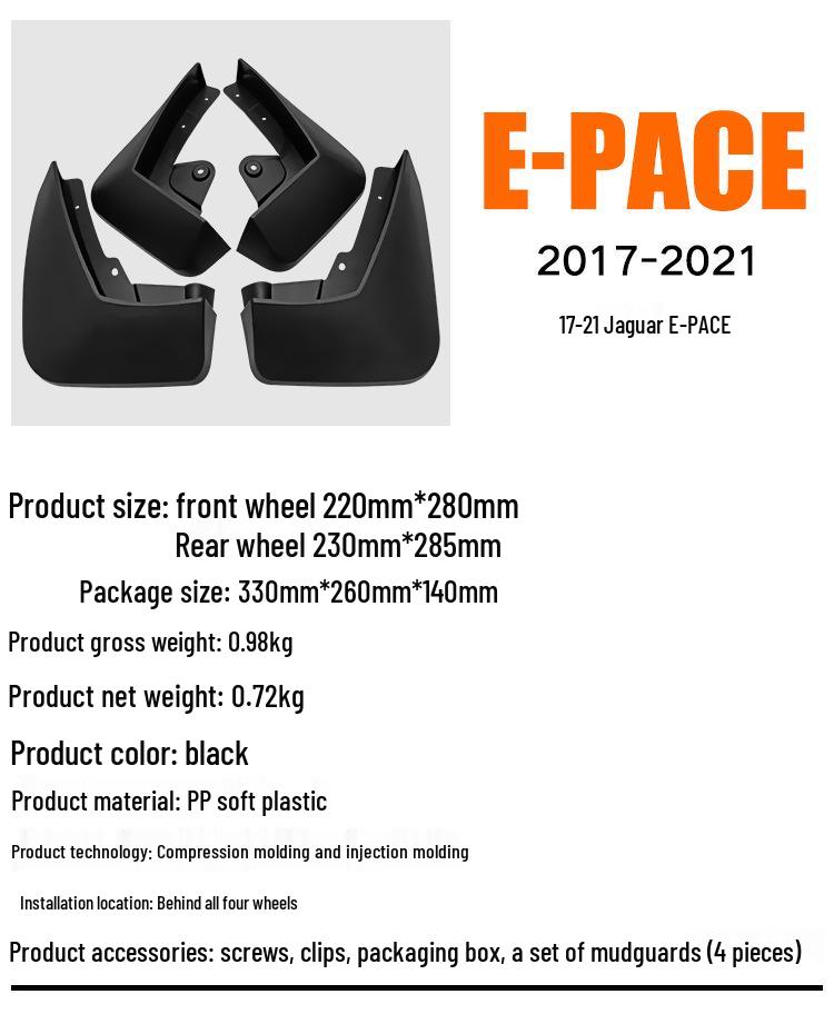Apărători de noroi pentru anvelope Jaguar E-PACE 2017-2021 - Apărători de noroi transfrontaliere