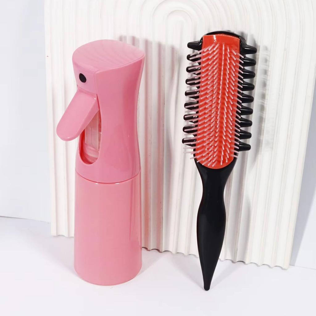 2pcs hair styling combs suit, hair spray bottle, multi tooth nine row nylon combs, dry and wet, special for real hair wigs