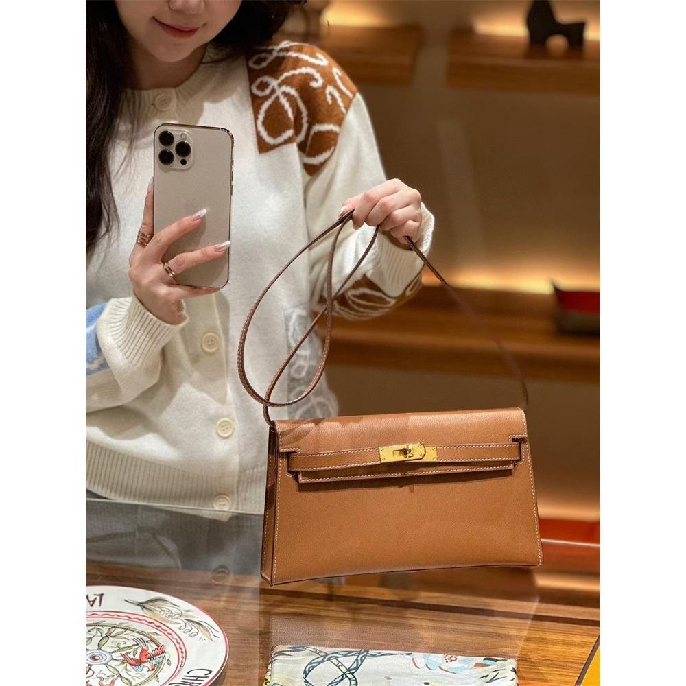 2023 Nowa torba KLelan z wzorem kóz, pod pachę, na jedno ramię, crossbody, damska, pozioma, retro, kopertówka, skóra kozia