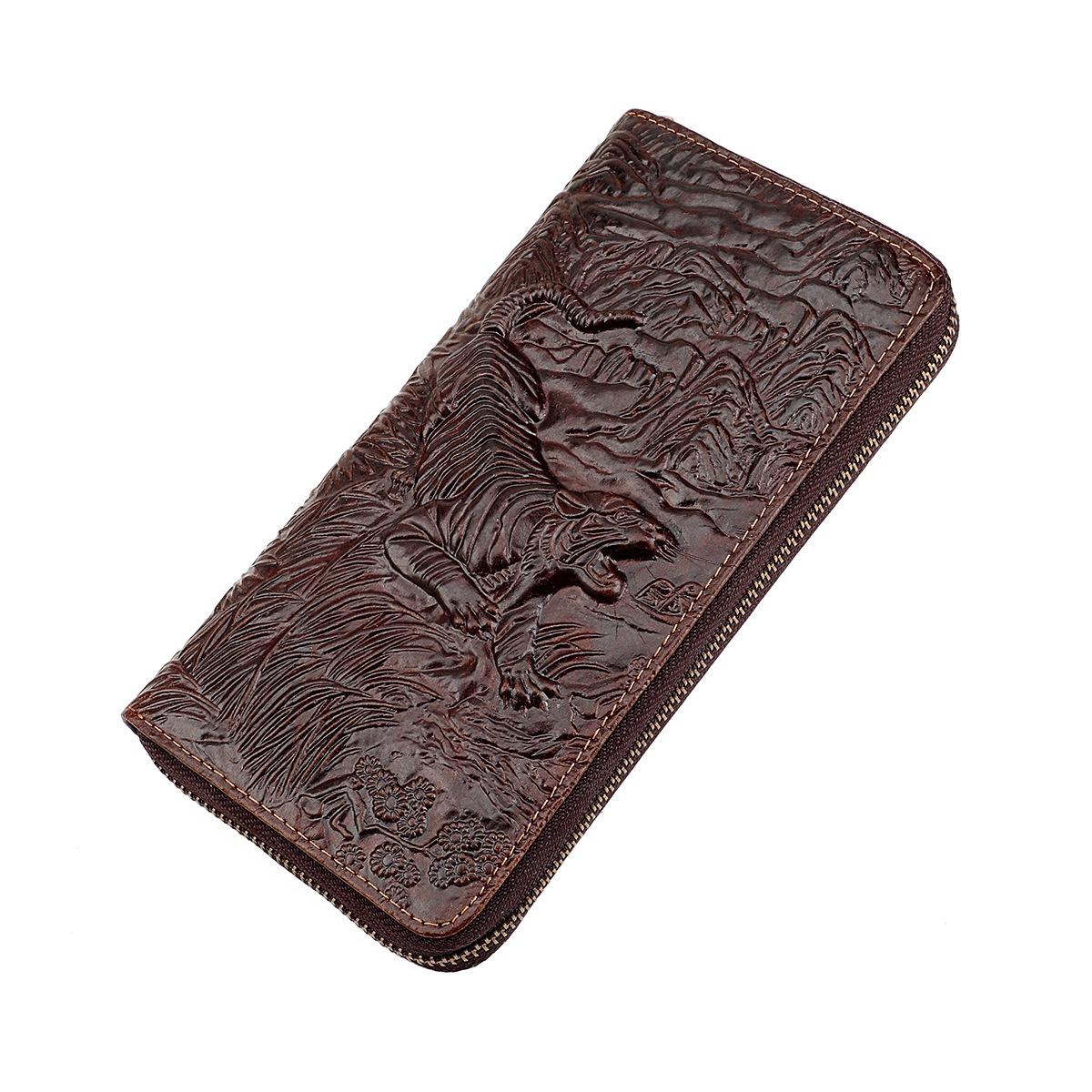 

BISON DENIM Винтажный Мужской Кошелек из Натуральной Кожи с 3D-Печатью Тигр Дракон Длинная Молния Держатель для Карт Кошелек tiger коричневый