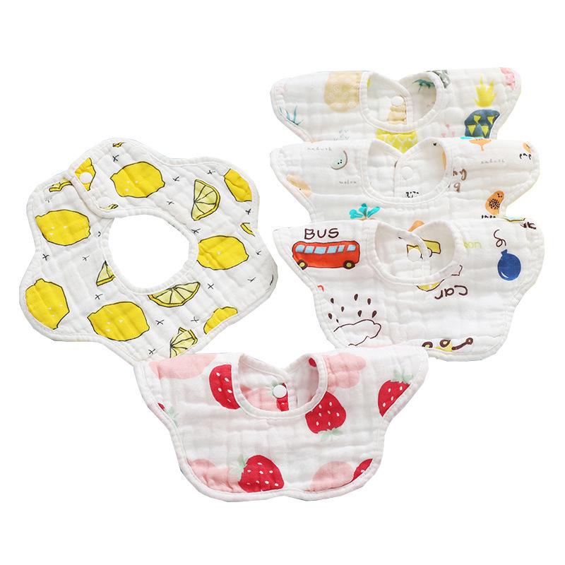 Pure Cotton 360° Baby Saliva Bib - Six-Layer Petal Design