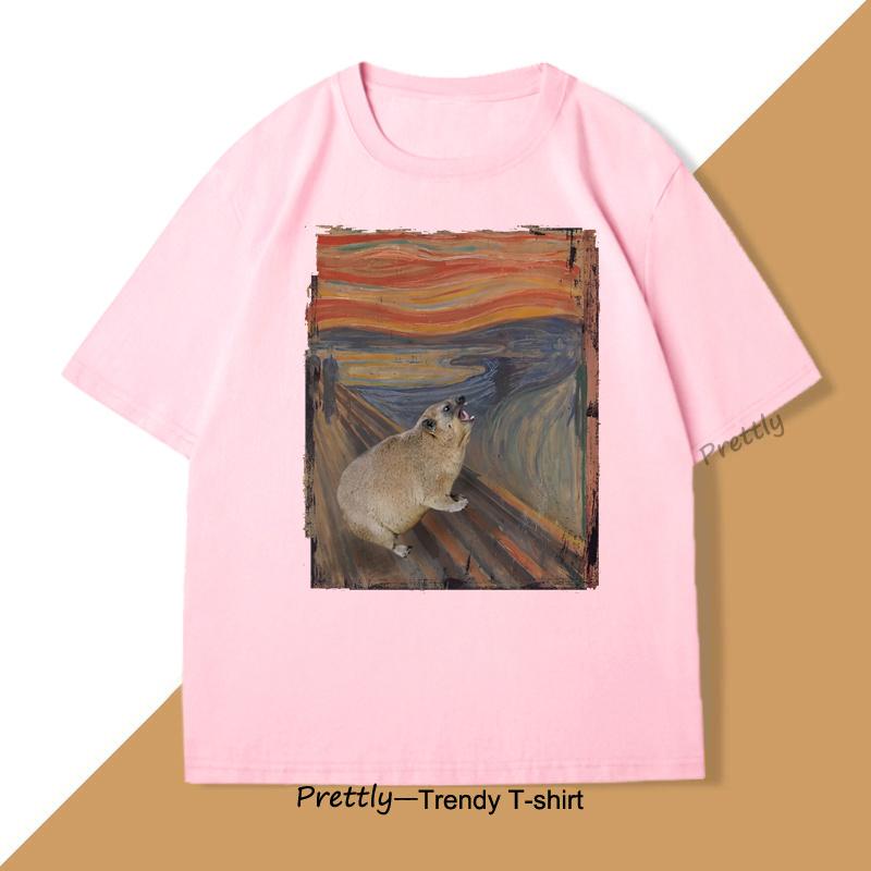 Hyrax Scream Parody Meme TShirt for Men Women Vintage Cotton Short Sleeve Round Neck Tshirts Loose Casual Mnes Clothing