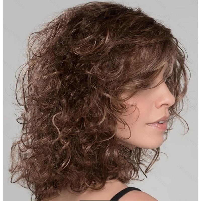 Dámské Blond Hnědé Krátké Paruky Kudrnaté Ženy Přírodní Načechraná Paruka Syntetické vlasy S ofinou Tepelně odolná Paruka pro každodenní použití Cosplay