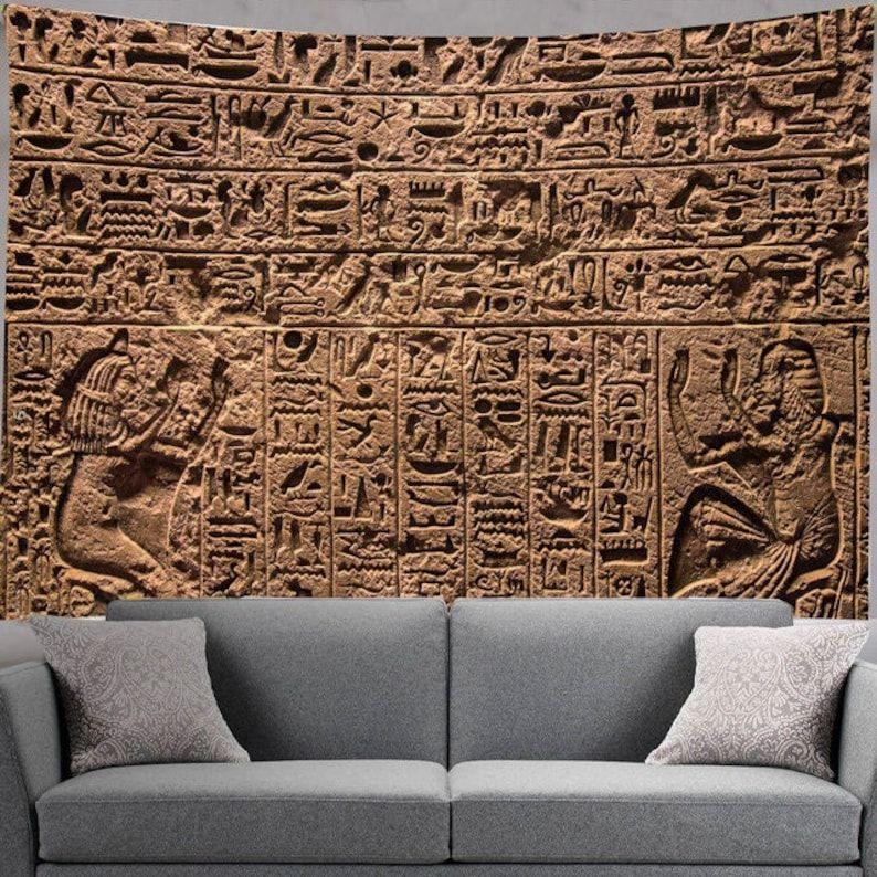 Tapestry Ancient Egypt Egyptian hieroglyphs old 75x100