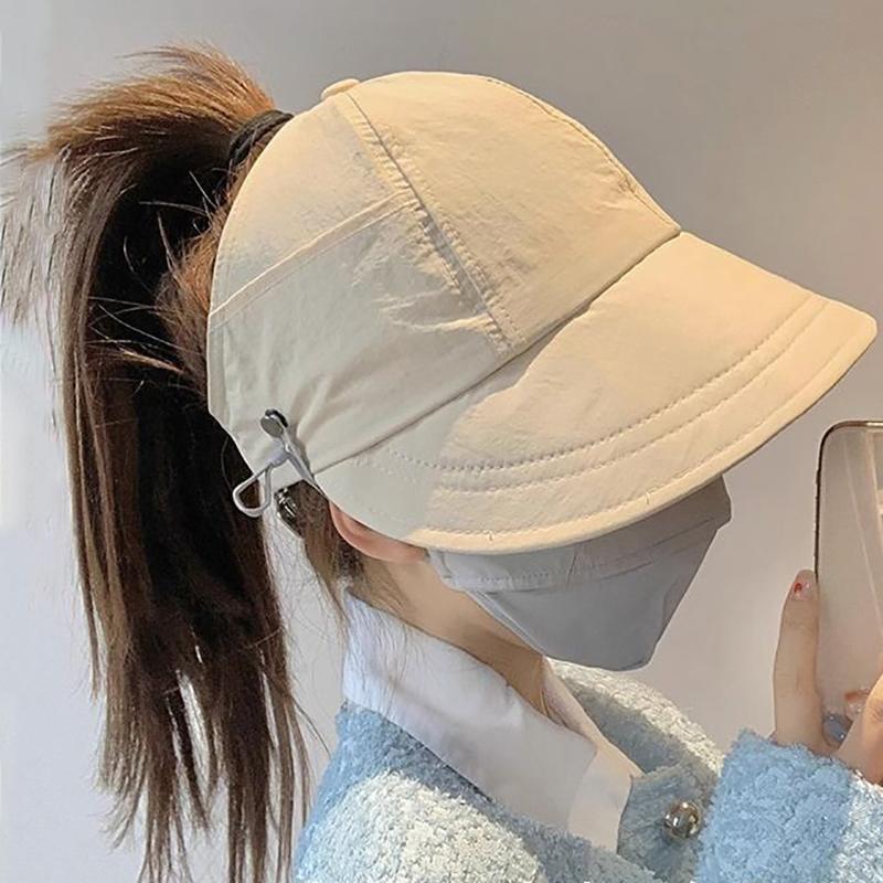 Foldable Wide Brim Ponytail Sun Hat Drawstring Adjustable Cap Summer Quick-Dry Visor Fisherman Capfor Women Beach Hat