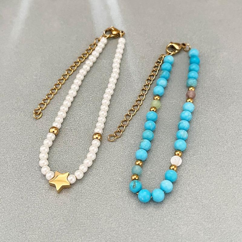 Turquoise Natural Stone Beaded Bracelet – Multicolor Crystal Gold Accent Jewelry, Boho Healing Gift for Women